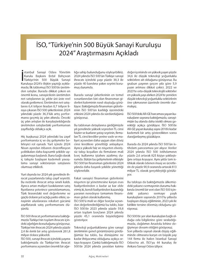 Ağaç Makineleri Dergisi Firma: İSO 500