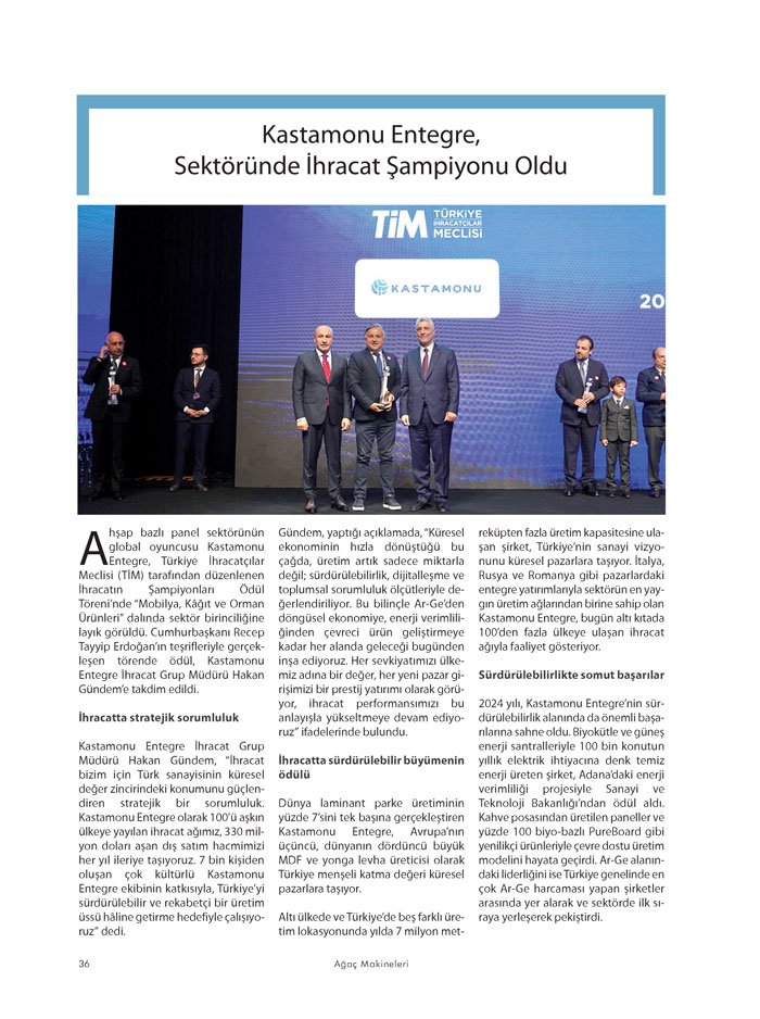 Ağaç Makineleri Dergisi Firma: Kastamonu Entegre İhracat