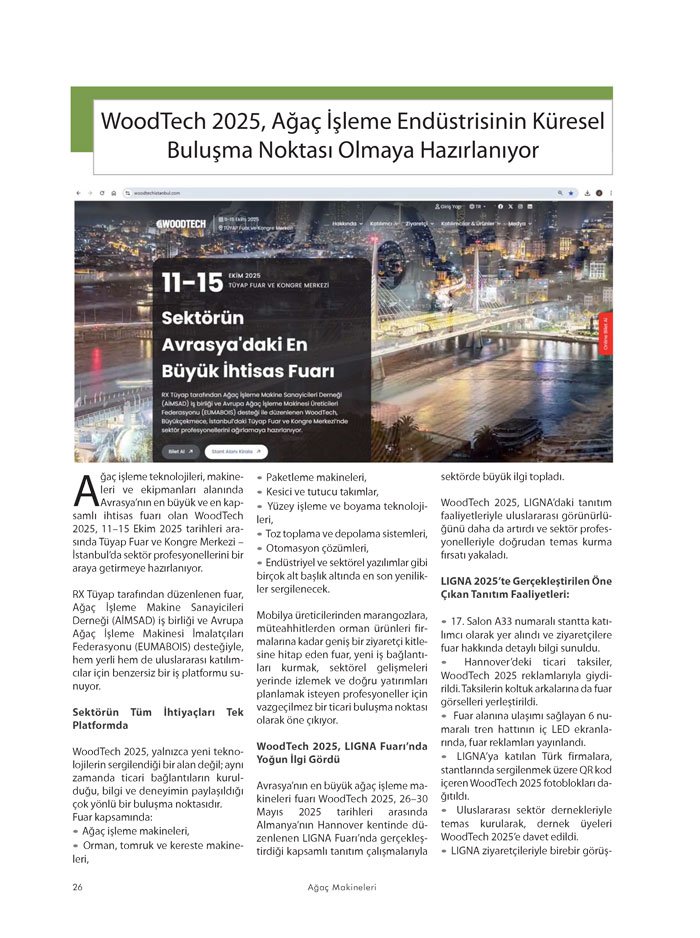 Ağaç Makineleri Dergisi Firma: Woodtech